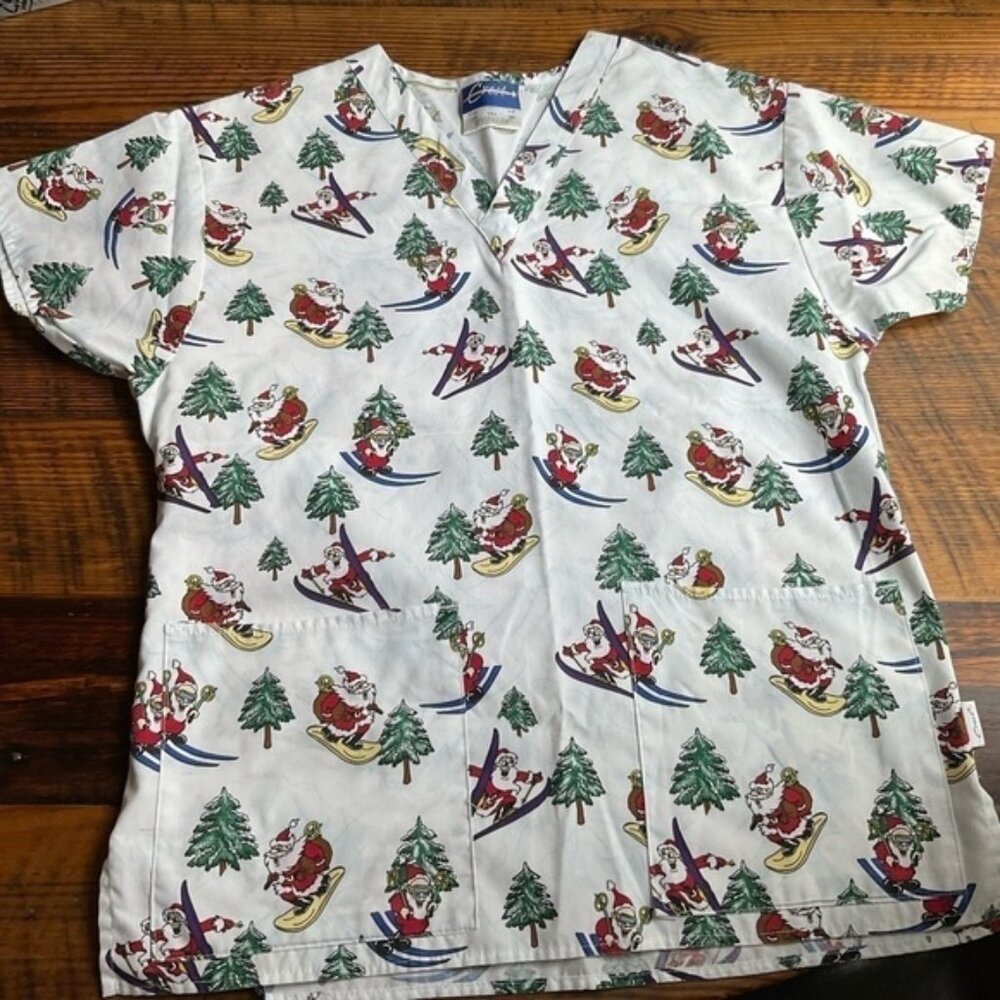 Crest Santa Short sleeved scrub top